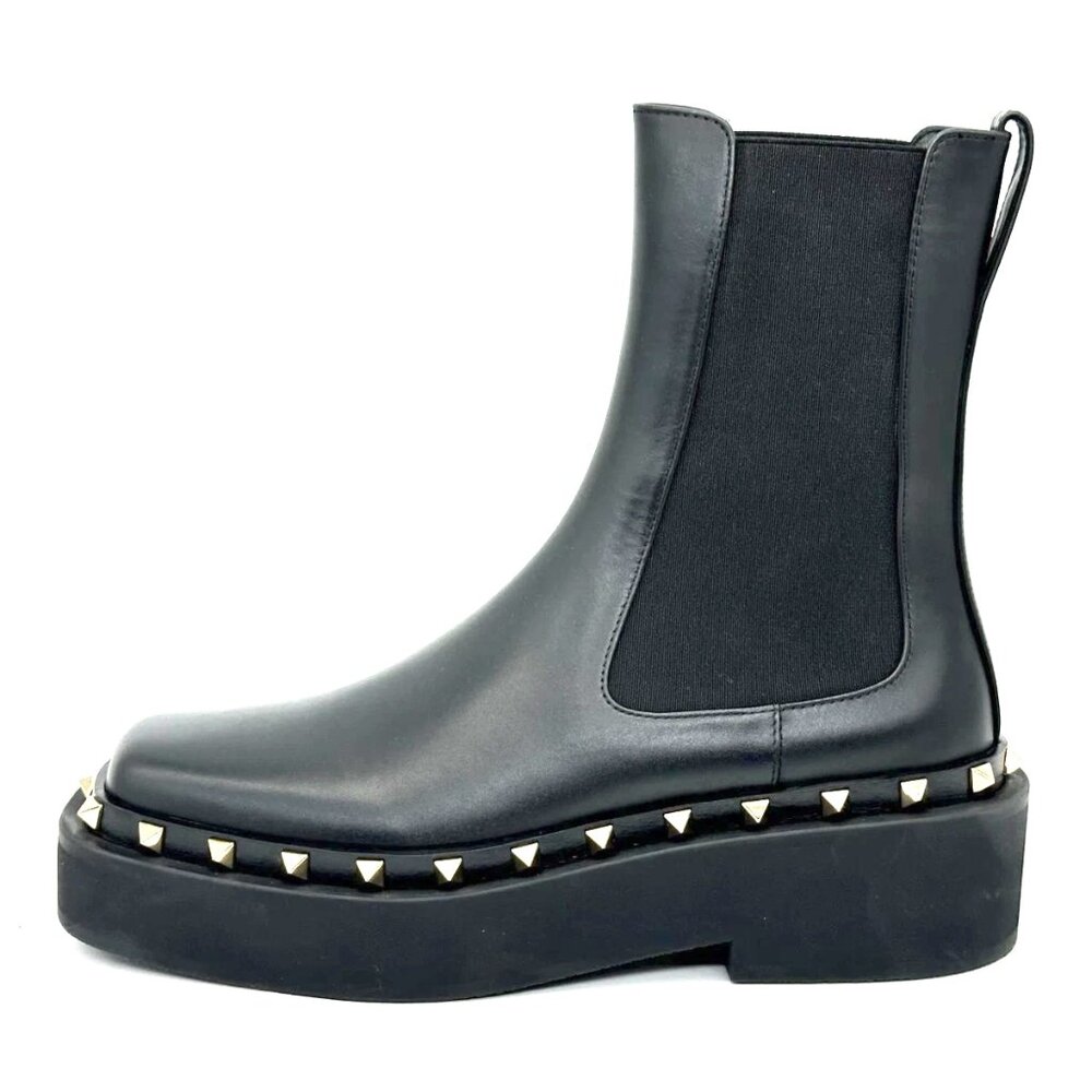 Valentino Rockstud Studded M-Way Chelsea Beatle Leather Ankle Bootie Boots